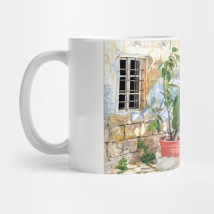 Jerusalem courtyard oil on canvas Mug